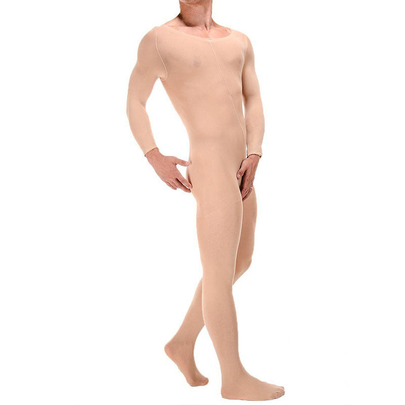 Image of Plus size men's sexual fun one-piece stockings set long sleeve JJ set open gay socks full wrap stockings 8002